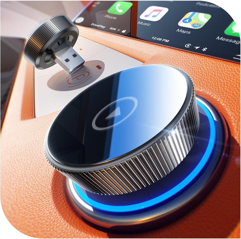 Cleviton محول Apple Carplay اللاسلكي، أصغر بنسبة 60%، اتصال سريع ومستقر 3X، بلوتوث 5.3 وواي فاي 6، دنجلي Carplay صغير يدعم الخرائط والموسيقى لهواتف iPhone 5~16، مناسب لـ 927+ سيارة، USB A/C، رمادي - Image 1